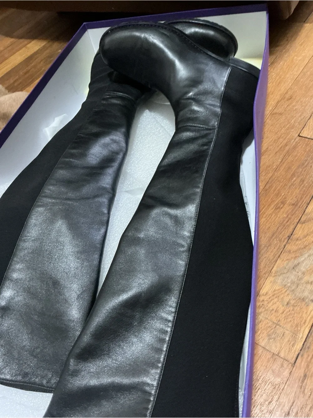 Stuart Weitzman Black Over-The-Knee Leather & Stretch Boots